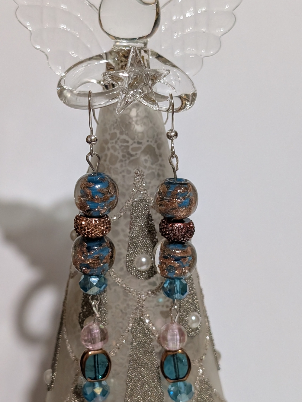 NWOT Turquoise and Bronze Glass Bead Drop Earrings